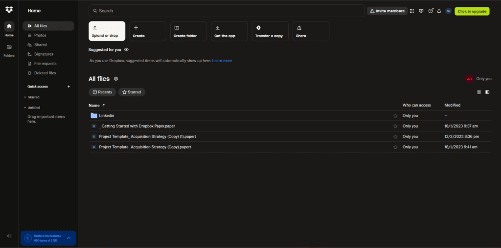 DropBox's user interface.