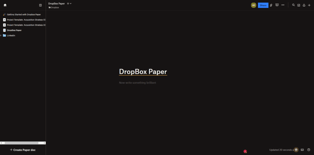 The DropBox Paper user interface.